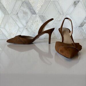 Veronica Beard 8M Brown Suede Strap Slingback Pointed Toe Stiletto Heel Lisbeth